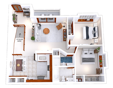 Floor plan for 2 beds, 2 baths, 1102 sqft